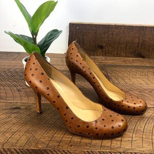 KATE SPADE 9 Karolina Ostrich Pump heels Polka Dot Round Toe embossed printed